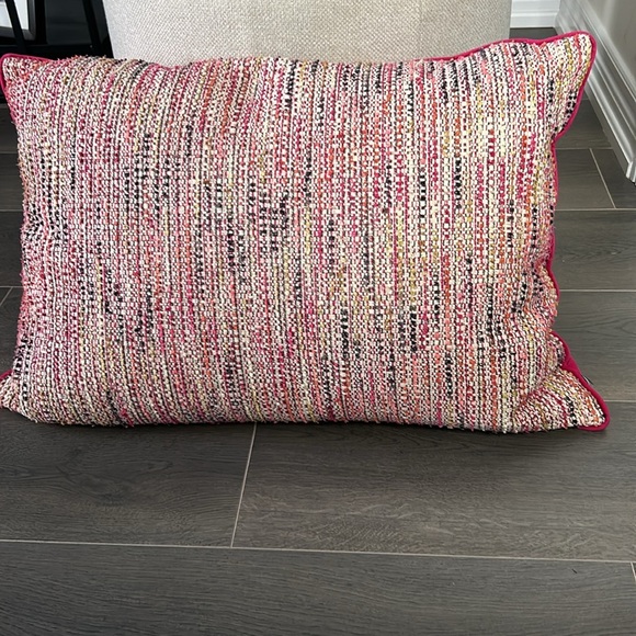 Textured Multi Stripe Throw Pillow Down Filled Solid Fuschia Velvet Back - Picture 4 of 12